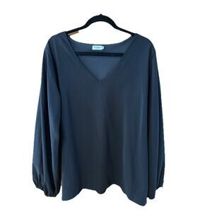 Qearal Women's Top Black Bishop Sleeve Lined Boho Tunic V Neck Size 2X